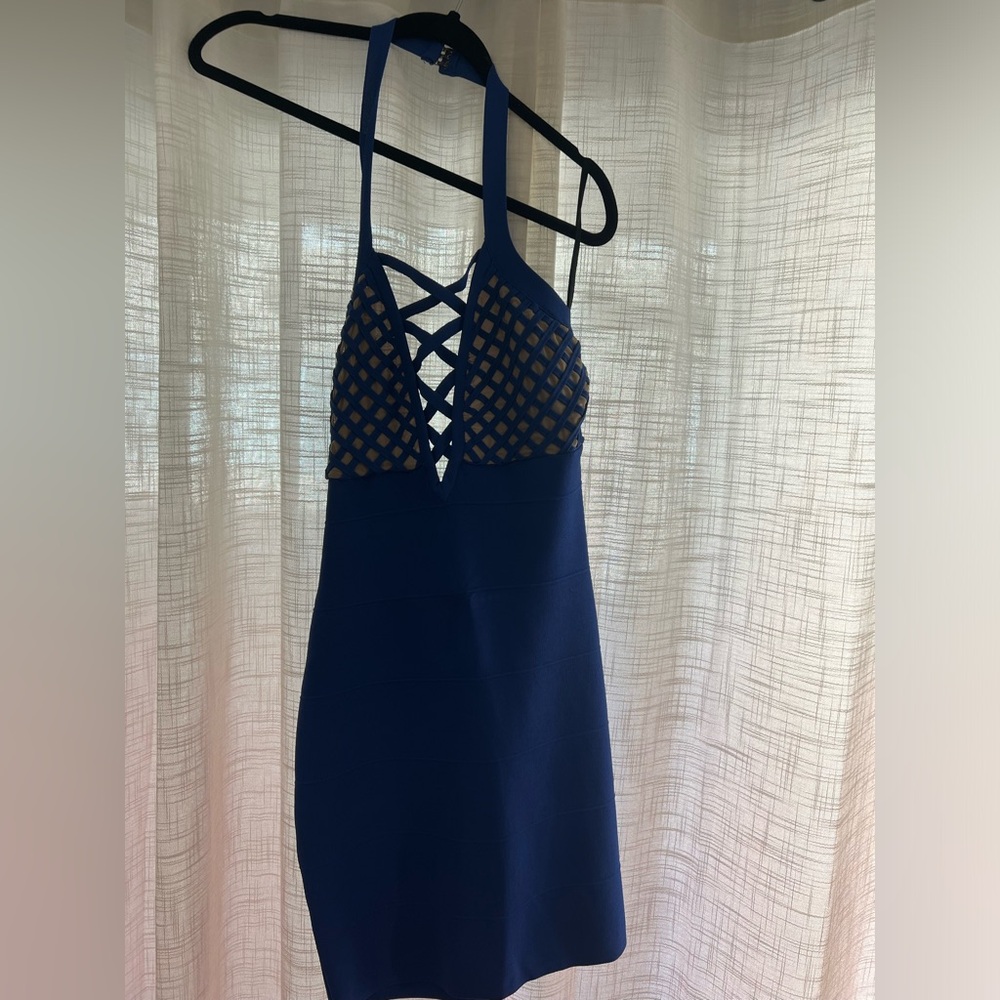 Bebe blue around the neck dress